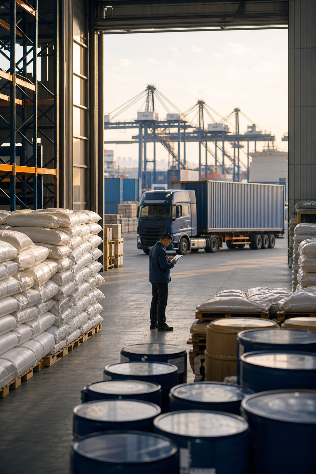 Global raw-material warehouse, truck, and port operations